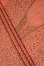 Srajann Hand Embroided Peach Maheshwari Lucknowi Chikankari Unstitched Kurta Dupatta Set (SLC1777) - Image 6