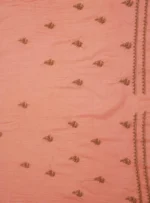 Srajann Hand Embroided Peach Maheshwari Lucknowi Chikankari Unstitched Kurta Dupatta Set (SLC1777) - Image 5