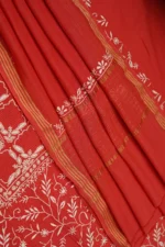 Srajann Hand Embroided Red Maheshwari Lucknowi Chikankari Unstitched Kurta Dupatta Set (SLC1775) - Image 6