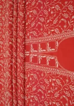 Srajann Hand Embroided Red Maheshwari Lucknowi Chikankari Unstitched Kurta Dupatta Set (SLC1775) - Image 8