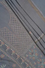 Srajann Hand Embroided Blue Maheshwari Lucknowi Chikankari Unstitched Kurta Dupatta Set (SLC1779) - Image 10