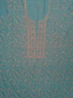 Srajann Hand Embroided Blue Maheshwari Lucknowi Chikankari Unstitched Kurta Dupatta Set (SLC1788) - Image 6