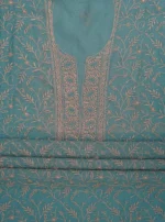 Srajann Hand Embroided Blue Maheshwari Lucknowi Chikankari Unstitched Kurta Dupatta Set (SLC1788) - Image 8