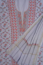 Srajann Hand Embroided Blue Maheshwari Lucknowi Chikankari Unstitched Kurta Dupatta Set