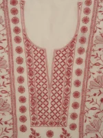 Srajann Hand Embroided white Maheshwari Lucknowi Chikankari Unstitched Kurta Dupatta Set (SLC1800) - Image 9