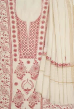 Srajann Hand Embroided white Maheshwari Lucknowi Chikankari Unstitched Kurta Dupatta Set (SLC1800) - Image 11