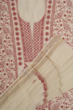 Srajann Hand Embroided white Maheshwari Lucknowi Chikankari Unstitched Kurta Dupatta Set