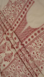 Srajann Hand Embroided white Maheshwari Lucknowi Chikankari Unstitched Kurta Dupatta Set (SLC1800) - Image 6