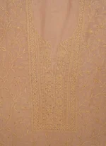 Srajann Hand Embroided Fawn Maheshwari Lucknowi Chikankari Unstitched Kurta Dupatta Set (SLC1797) - Image 11