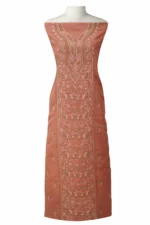 Srajann Hand Embroided Peach Kota Lucknowi Chikankari Unstitched Kurta Dupatta Set (SLC1440) - Image 2