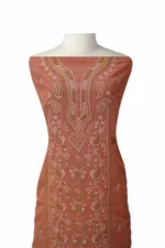 Srajann Hand Embroided Peach Kota Lucknowi Chikankari Unstitched Kurta Dupatta Set (SLC1440) - Image 3