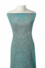Srajann Hand Embroided Blue Kota Lucknowi Chikankari Unstitched Kurta Dupatta Set (SLC1442) - Image 3