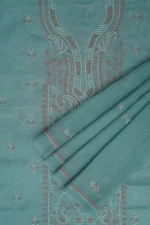 Srajann Hand Embroided Blue Kota Lucknowi Chikankari Unstitched Kurta Dupatta Set