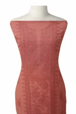 Srajann Hand Embroided Peach Kota Lucknowi Chikankari Unstitched Kurta Dupatta Set (SLC1443) - Image 3