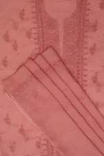 Srajann Hand Embroidered Peach Kota Lucknowi Chikankari Unstitched Kurta Dupatta Set | Elegant Indian Ethnic Wear