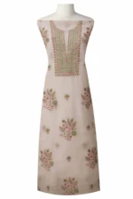 Srajann Hand Embroided Pink Kota Lucknowi Chikankari Unstitched Kurta Dupatta Set (SLC1432) - Image 2