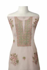 Srajann Hand Embroided Pink Kota Lucknowi Chikankari Unstitched Kurta Dupatta Set (SLC1432) - Image 3