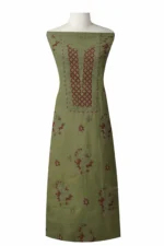 Srajann Hand Embroided Sea Green Kota Lucknowi Chikankari Unstitched Kurta Dupatta Set (SLC1438) - Image 2