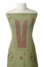 Srajann Hand Embroided Sea Green Kota Lucknowi Chikankari Unstitched Kurta Dupatta Set (SLC1438) - Image 3