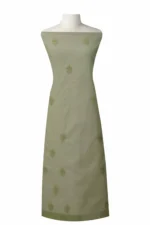 Srajann Hand Embroided Sea Green Kota Lucknowi Chikankari Unstitched Kurta Dupatta Set (SLC1434) - Image 4