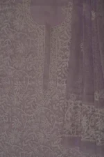 Srajann Hand Embroided Purple Kota Lucknowi Chikankari Unstitched Kurta Dupatta Set