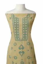 Srajann Hand Embroided Cream Kota Lucknowi Chikankari Unstitched Kurta Dupatta Set (SLC1429) - Image 3