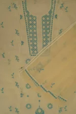 Srajann Hand Embroided Cream Kota Lucknowi Chikankari Unstitched Kurta Dupatta Set