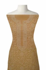 Srajann Hand Embroided Fawn Kota Lucknowi Chikankari Unstitched Kurta Dupatta Set (SLC1436) - Image 3