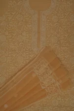 Srajann Hand Embroided Fawn Kota Lucknowi Chikankari Unstitched Kurta Dupatta Set
