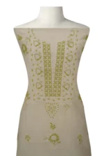 Srajann Hand Embroided white Kota Lucknowi Chikankari Unstitched Kurta Dupatta Set (SLC1456) - Image 3