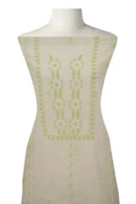 Srajann Hand Embroided white Kota Lucknowi Chikankari Unstitched Kurta Dupatta Set (SLC1458) - Image 3