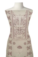 Srajann Hand Embroided white Kota Lucknowi Chikankari Unstitched Kurta Dupatta Set (SLC1459) - Image 3