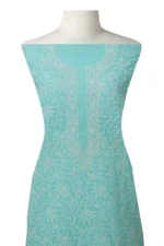 Srajann Hand Embroided Blue Kota Lucknowi Chikankari Unstitched Kurta Dupatta Set (SLC1460) - Image 3