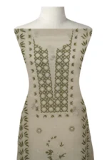 Srajann Hand Embroided white Kota Lucknowi Chikankari Unstitched Kurta Dupatta Set (SLC1461) - Image 3