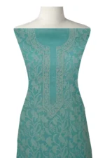 Srajann Hand Embroided Blue Kota Lucknowi Chikankari Unstitched Kurta Dupatta Set (SLC1462) - Image 3