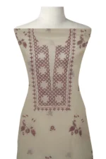 Srajann Hand Embroided white Kota Lucknowi Chikankari Unstitched Kurta Dupatta Set (SLC1463) - Image 3