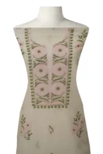 Srajann Hand Embroided white Kota Lucknowi Chikankari Unstitched Kurta Dupatta Set (SLC1450) - Image 2