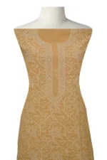 Srajann Hand Embroided Fawn Kota Lucknowi Chikankari Unstitched Kurta Dupatta Set (SLC1453) - Image 3