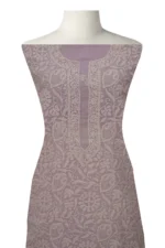 Srajann Hand Embroided Purple Kota Lucknowi Chikankari Unstitched Kurta Dupatta Set (SLC1454) - Image 3