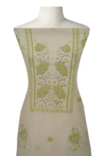 Srajann Hand Embroided Lemon Kota Lucknowi Chikankari Unstitched Kurta Dupatta Set (SLC1455) - Image 3