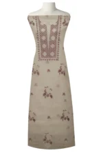 Srajann Hand Embroided white Kota Lucknowi Chikankari Unstitched Kurta Dupatta Set (SLC1463) - Image 2