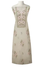 Srajann Hand Embroided white Kota Lucknowi Chikankari Unstitched Kurta Dupatta Set (SLC1450) - Image 3