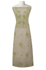 Srajann Hand Embroided Lemon Kota Lucknowi Chikankari Unstitched Kurta Dupatta Set (SLC1455) - Image 2