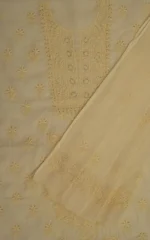 Srajann Hand Embroided Cream Kota Lucknowi Chikankari Unstitched Kurta Dupatta Set (SLC1445) - Image 6