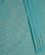 Srajann Hand Embroided Blue Kota Lucknowi Chikankari Unstitched Kurta Dupatta Set (SLC1462) - Image 7