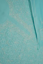 Srajann Hand Embroided Blue Kota Lucknowi Chikankari Unstitched Kurta Dupatta Set (SLC1460) - Image 6