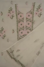 Srajann Hand Embroided white Kota Lucknowi Chikankari Unstitched Kurta Dupatta Set (SLC1450)