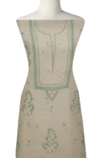 Srajann Hand Embroided white Kota Lucknowi Chikankari Unstitched Kurta Dupatta Set (SLC1449) - Image 5