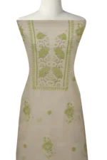 Srajann Hand Embroided Lemon Kota Lucknowi Chikankari Unstitched Kurta Dupatta Set (SLC1455) - Image 5