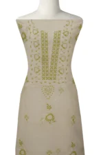 Srajann Hand Embroided white Kota Lucknowi Chikankari Unstitched Kurta Dupatta Set (SLC1456) - Image 5